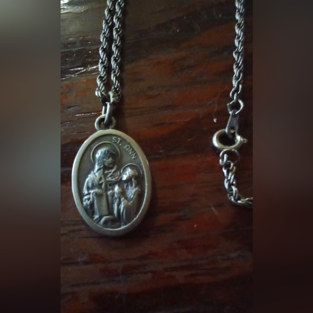 Saint Ann Medal Mother Mary Vintage Charm Necklace